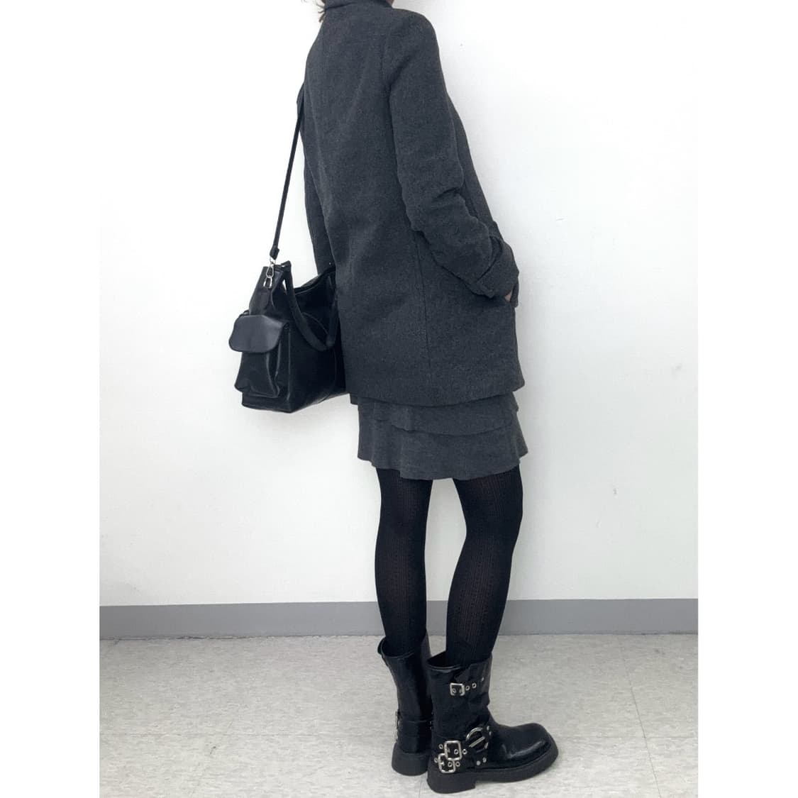 빈티지 차콜 하프 코트 상품이미지4