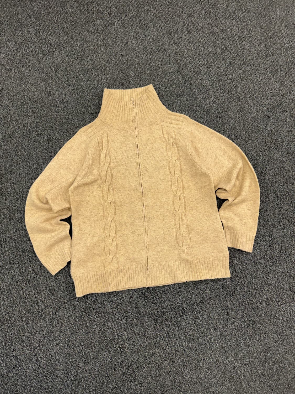 OS)Japanese vintage 베이지 꽈배기 패턴 여성 니트집업 상품이미지1