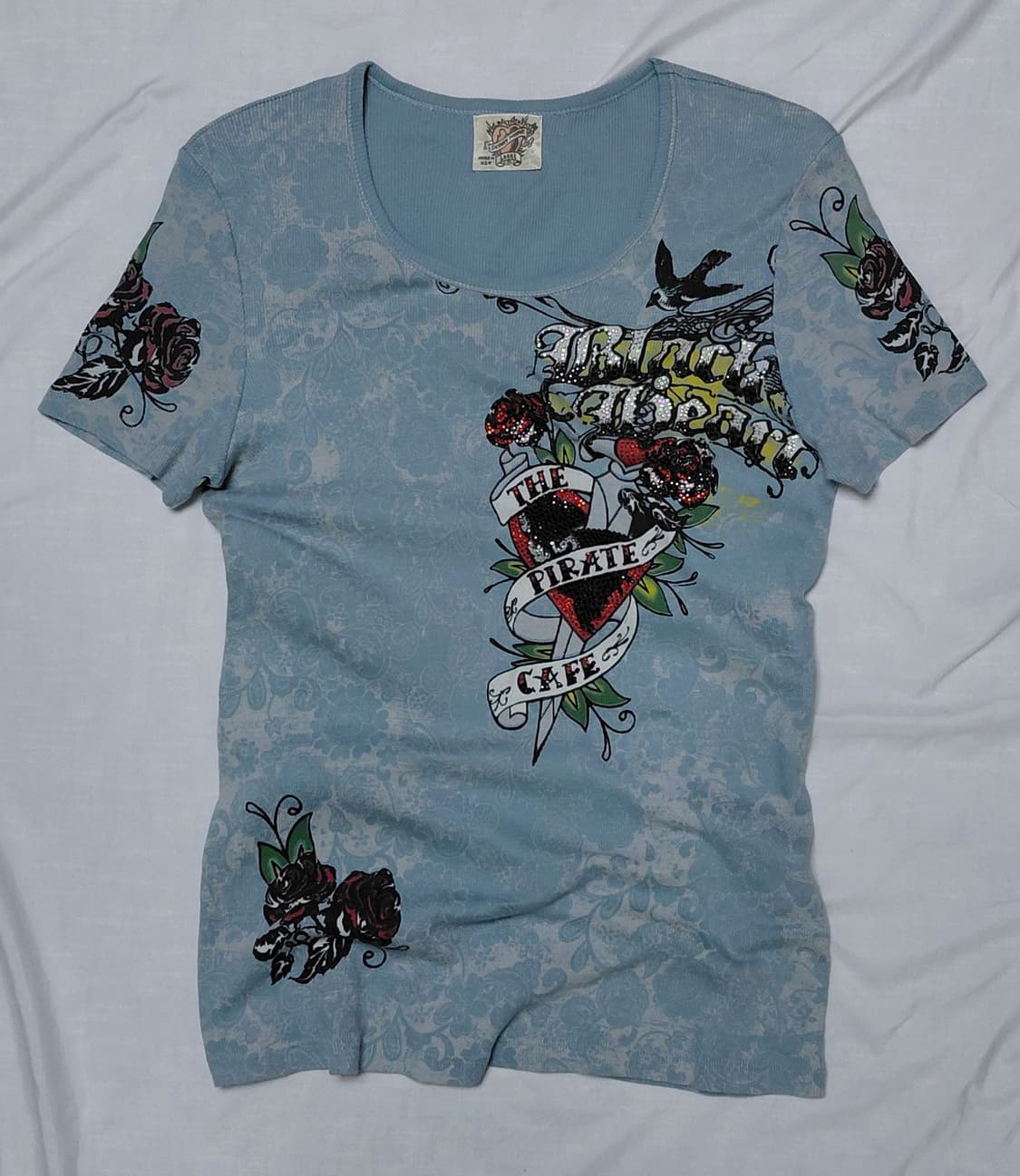 [L] 빈티지 Skinny Minnie 타투 아트 라인스톤 티셔츠 상품이미지2