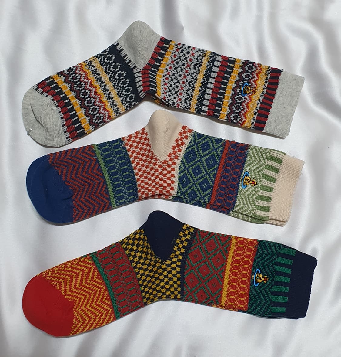 블루 그레이 그린 레드 크림베이지 에스닉 체크 비비안웨스트우드 양말  상품이미지3