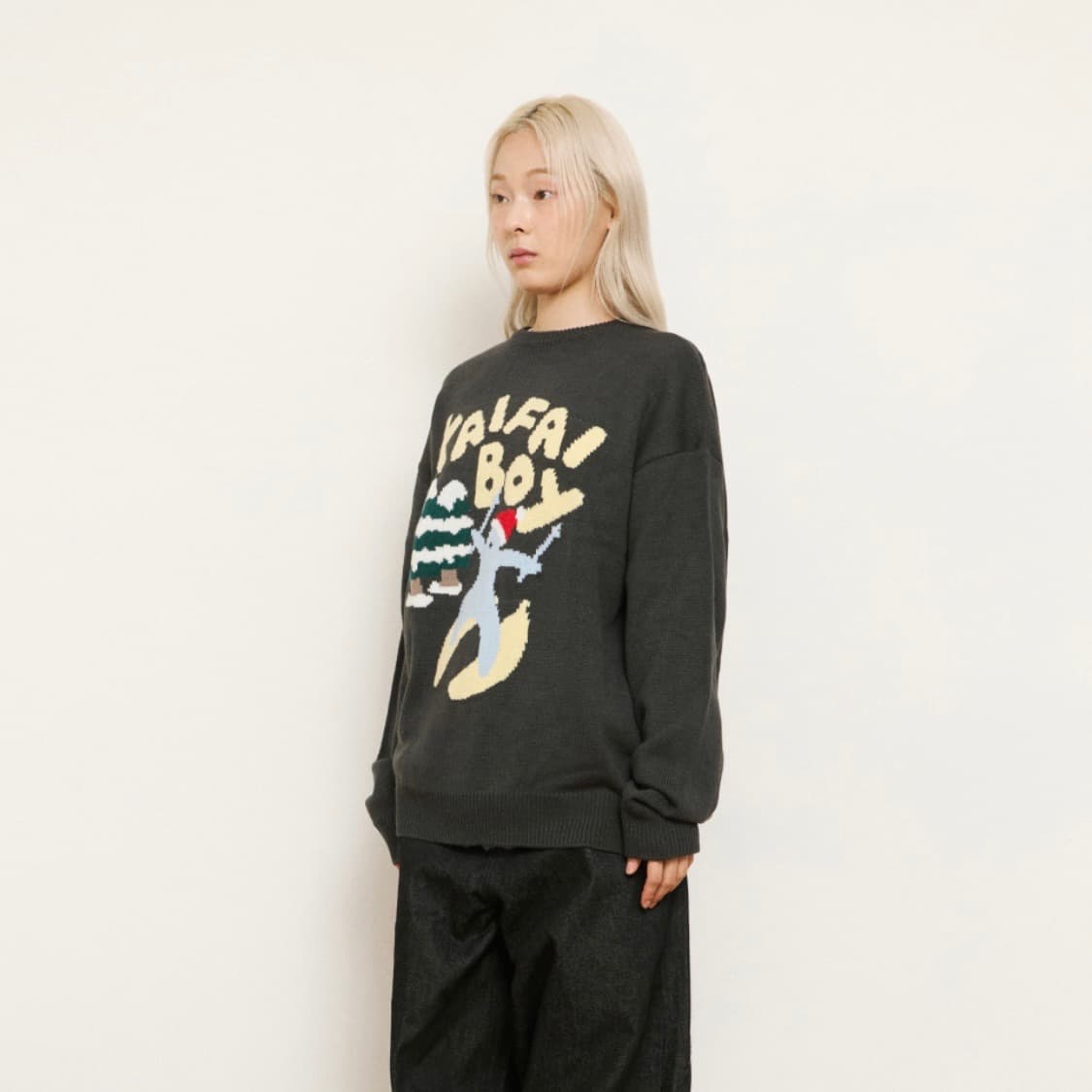 카이파이 스킹 바나나 보이 니트 (차콜) 상품이미지6