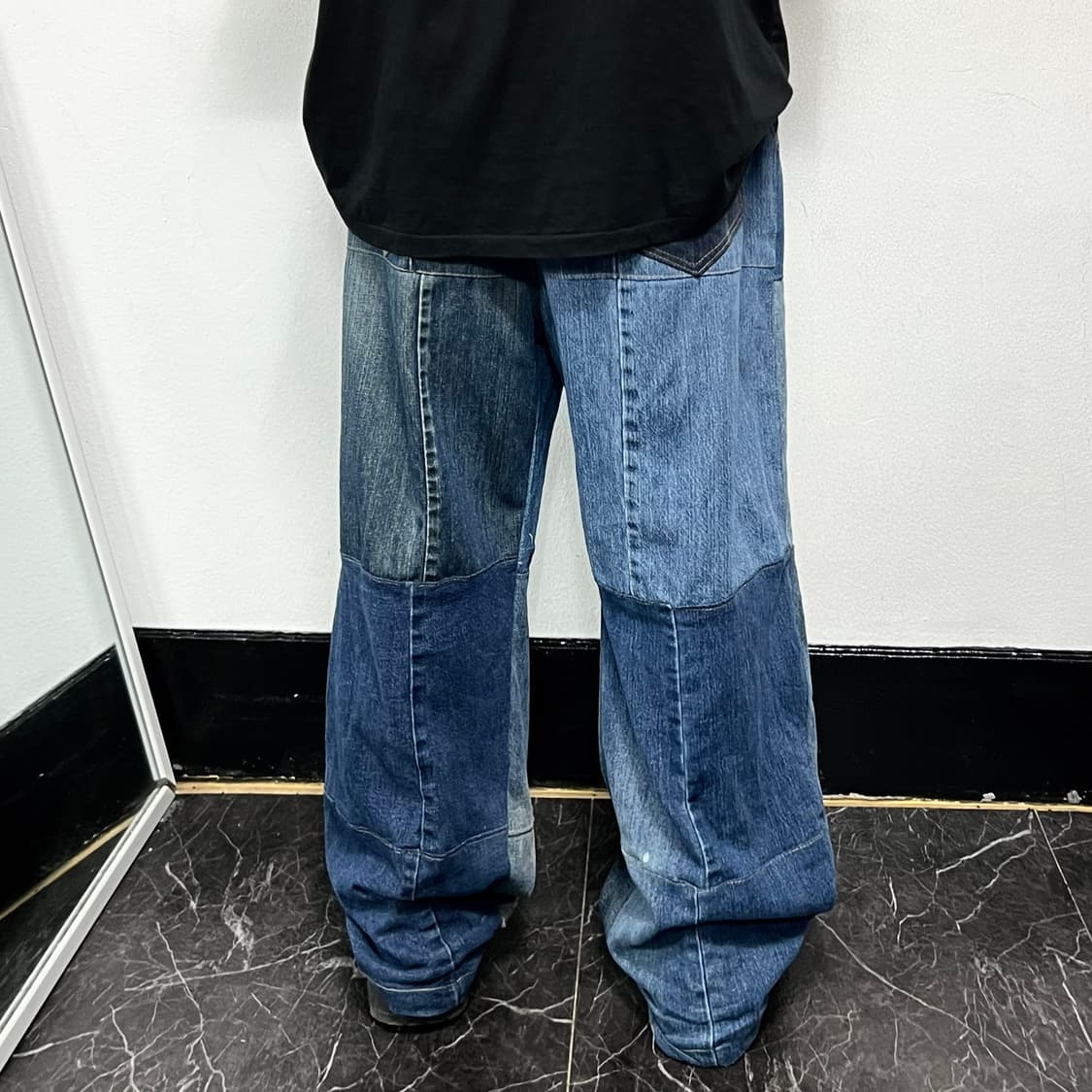 빈티지 커스텀 메이드 배색 데님 와이드 팬츠 상품이미지3