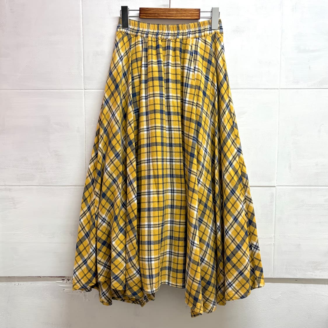 코튼 언발 체크 롱 플레어 스커트 치마 (JPN) 상품이미지1