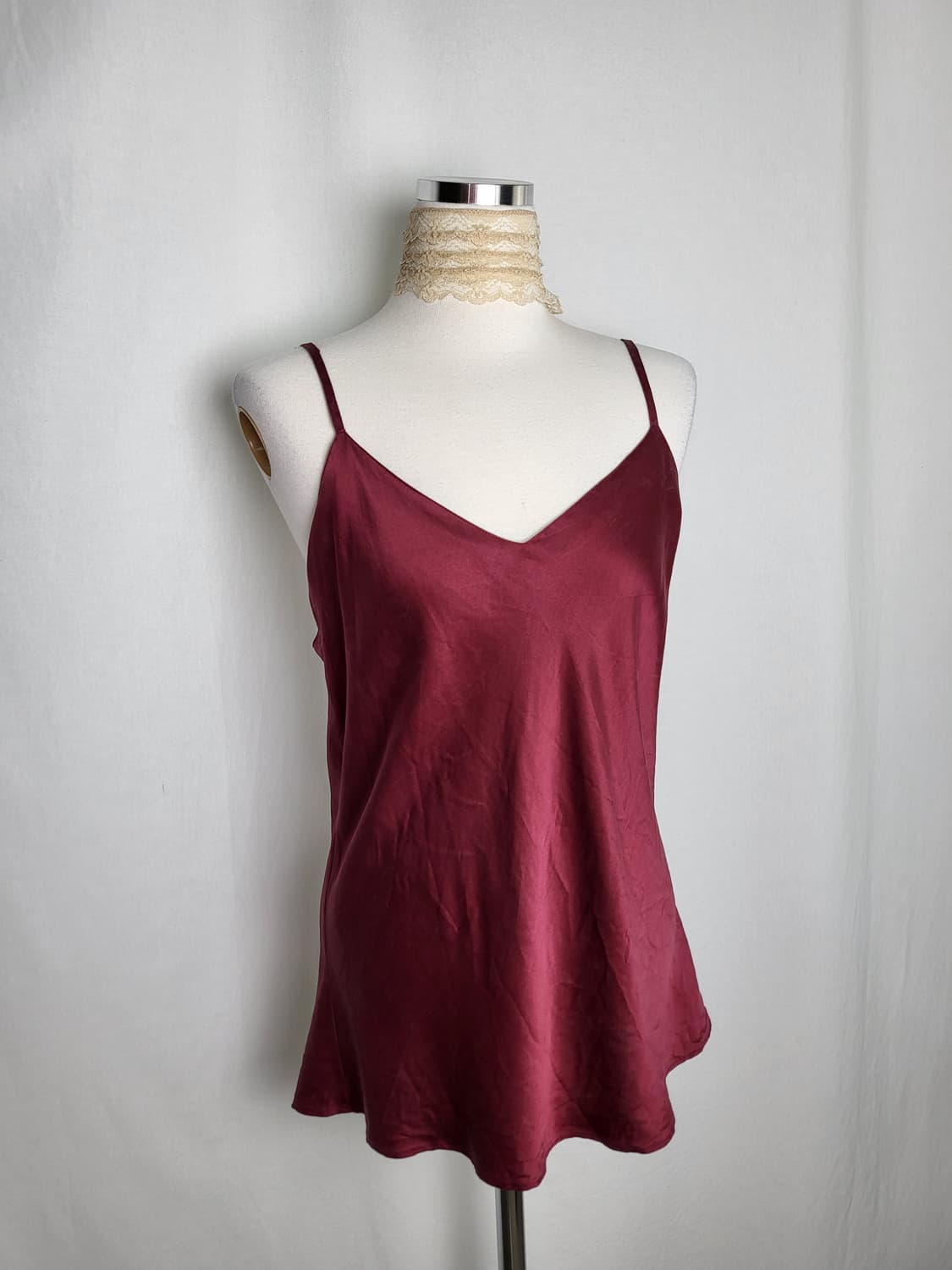 빈티지 딥 버건디 새틴 슬립 나시 탑 상품이미지1