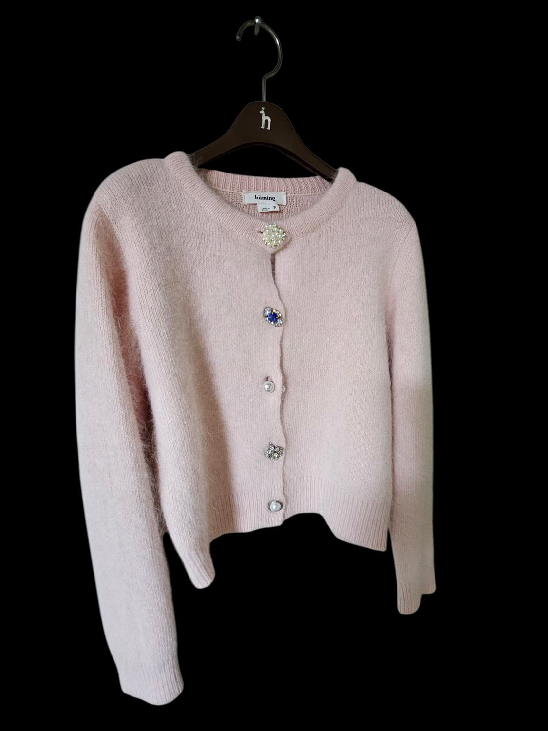 앙고라 라이트 핑크 보석 단추 여성 가디건 S 상품이미지2