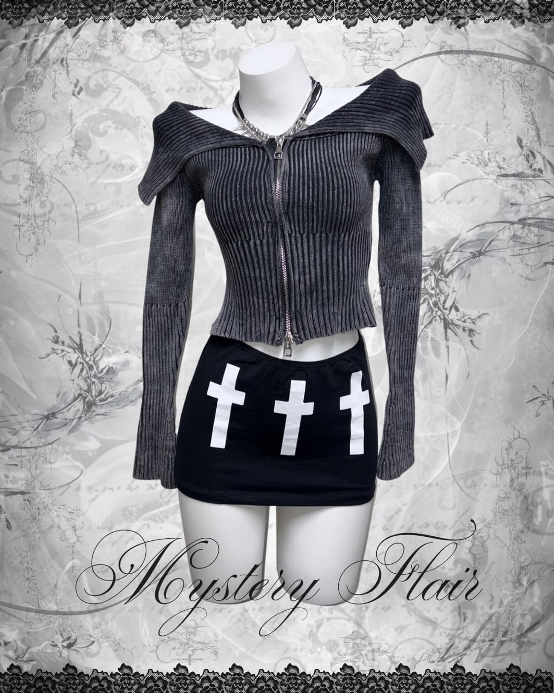 스트릿 고스펑크 투웨이 딱붙 데님 워싱 탑 상품이미지2