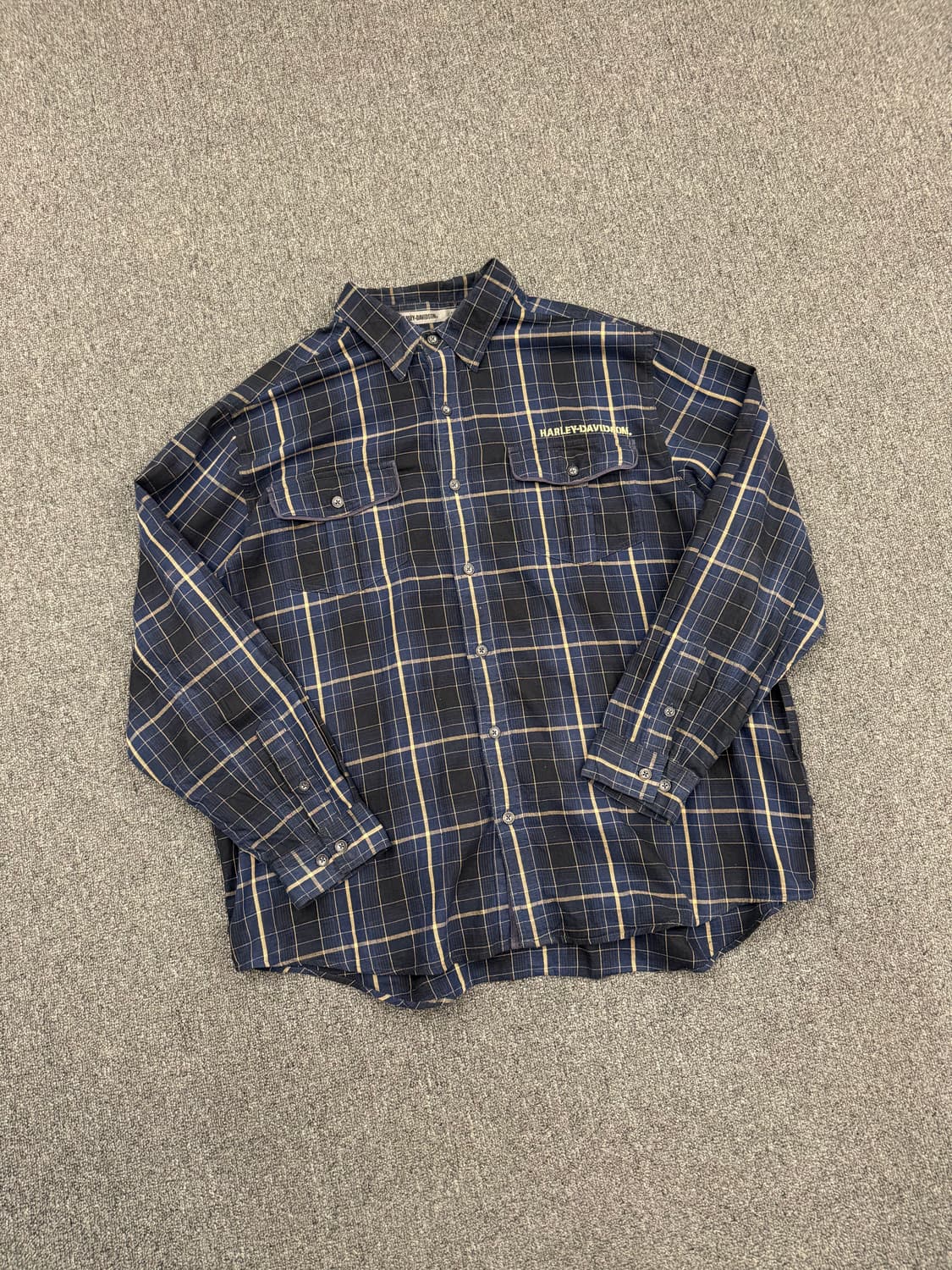 2XL)할리데이비슨 빈티지 블루&베이지 체크패턴 긴팔 셔츠 상품이미지2