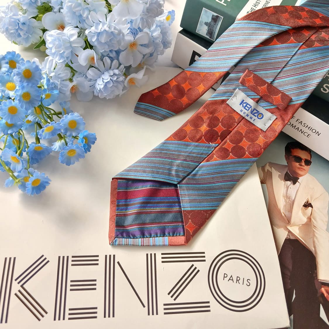 겐조 실크 블루 & 다홍 패턴 넥타이 9.5cm A+등급 E927
 상품이미지5