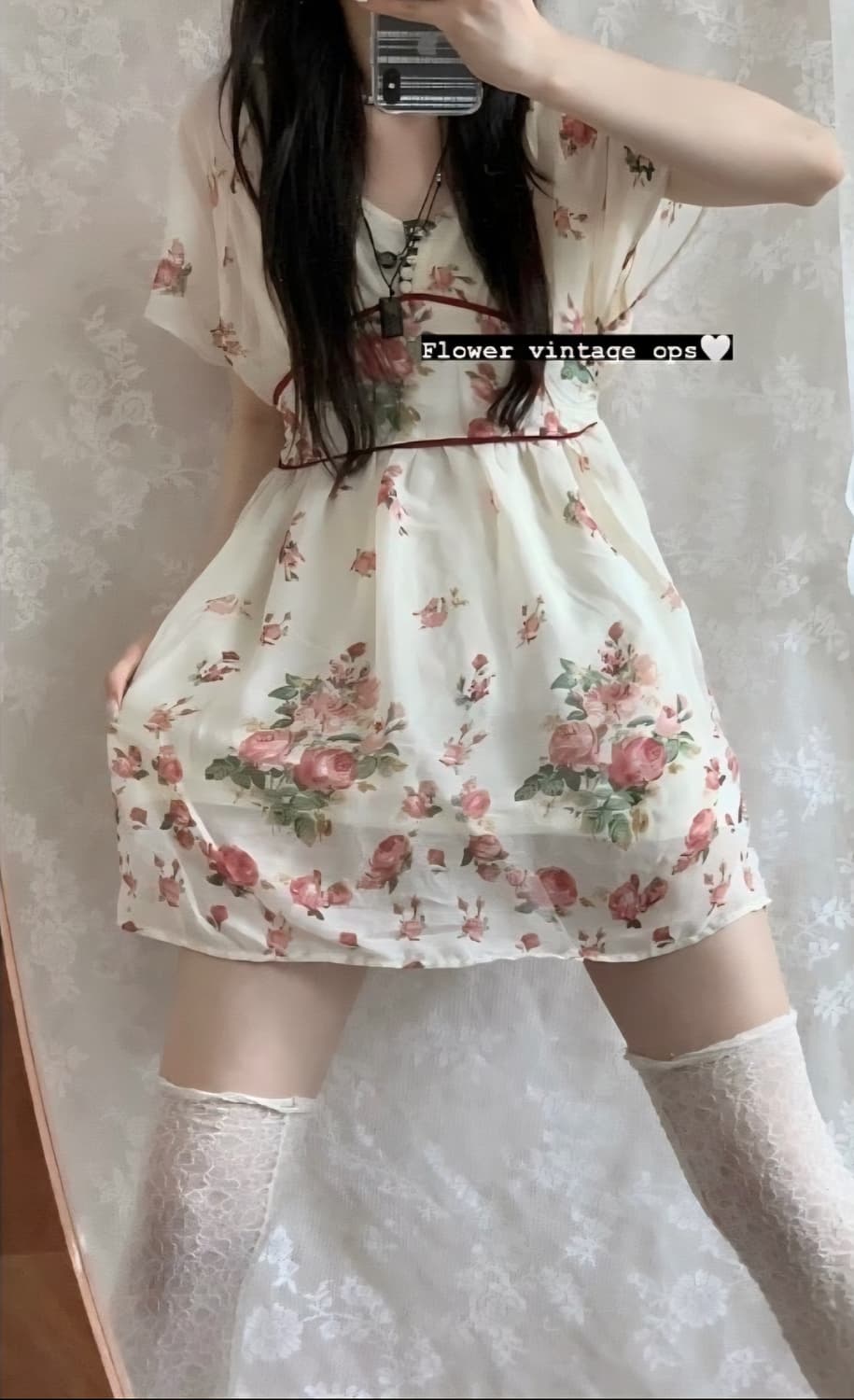 버터플라이빈티지 플라워 쉬폰원피스 / 카모메산장 묘오우 카라하나 크루몽글 상품이미지1