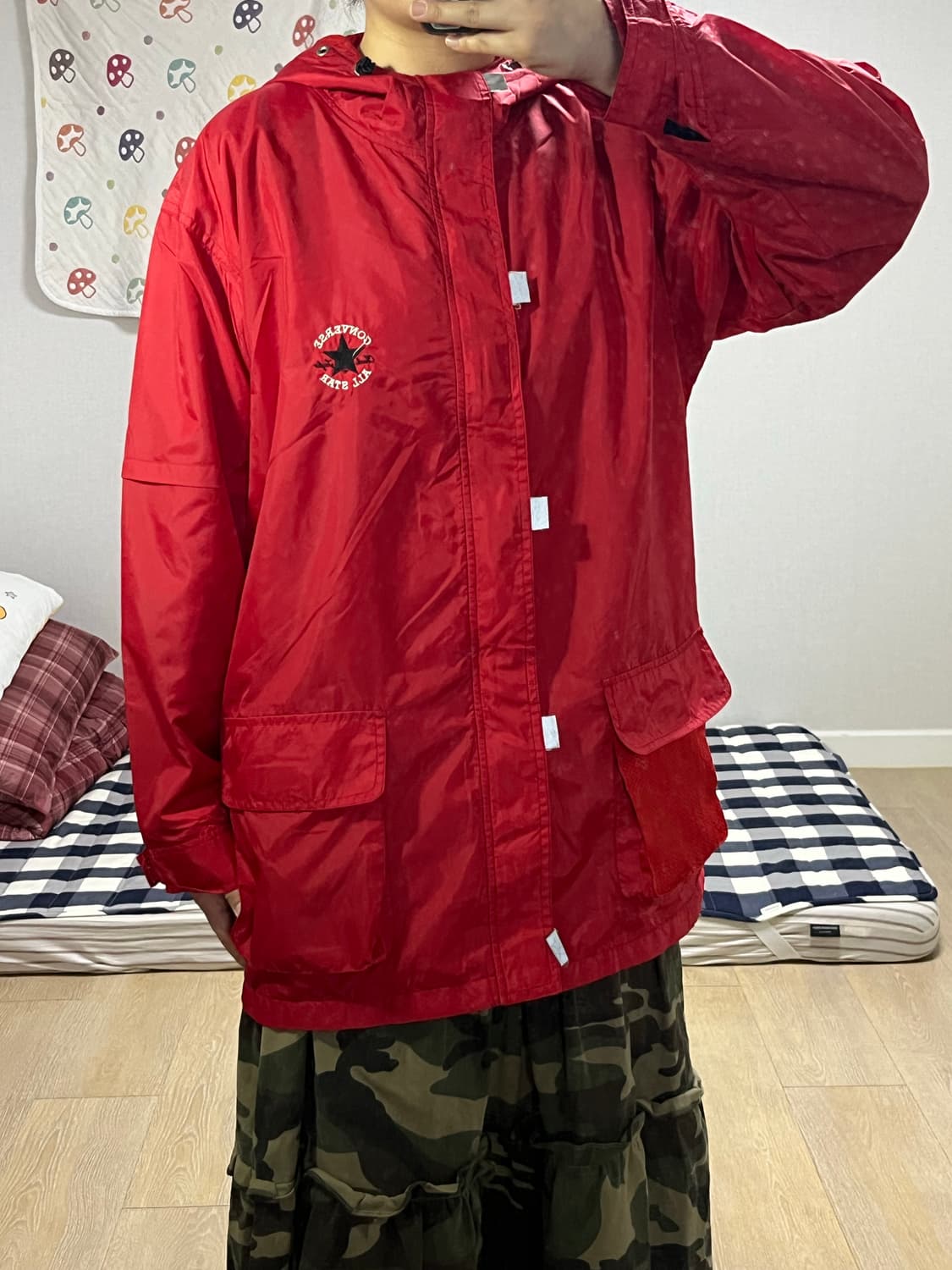 Converse 컨버스 레드 바람막이 후드 자켓 상품이미지5