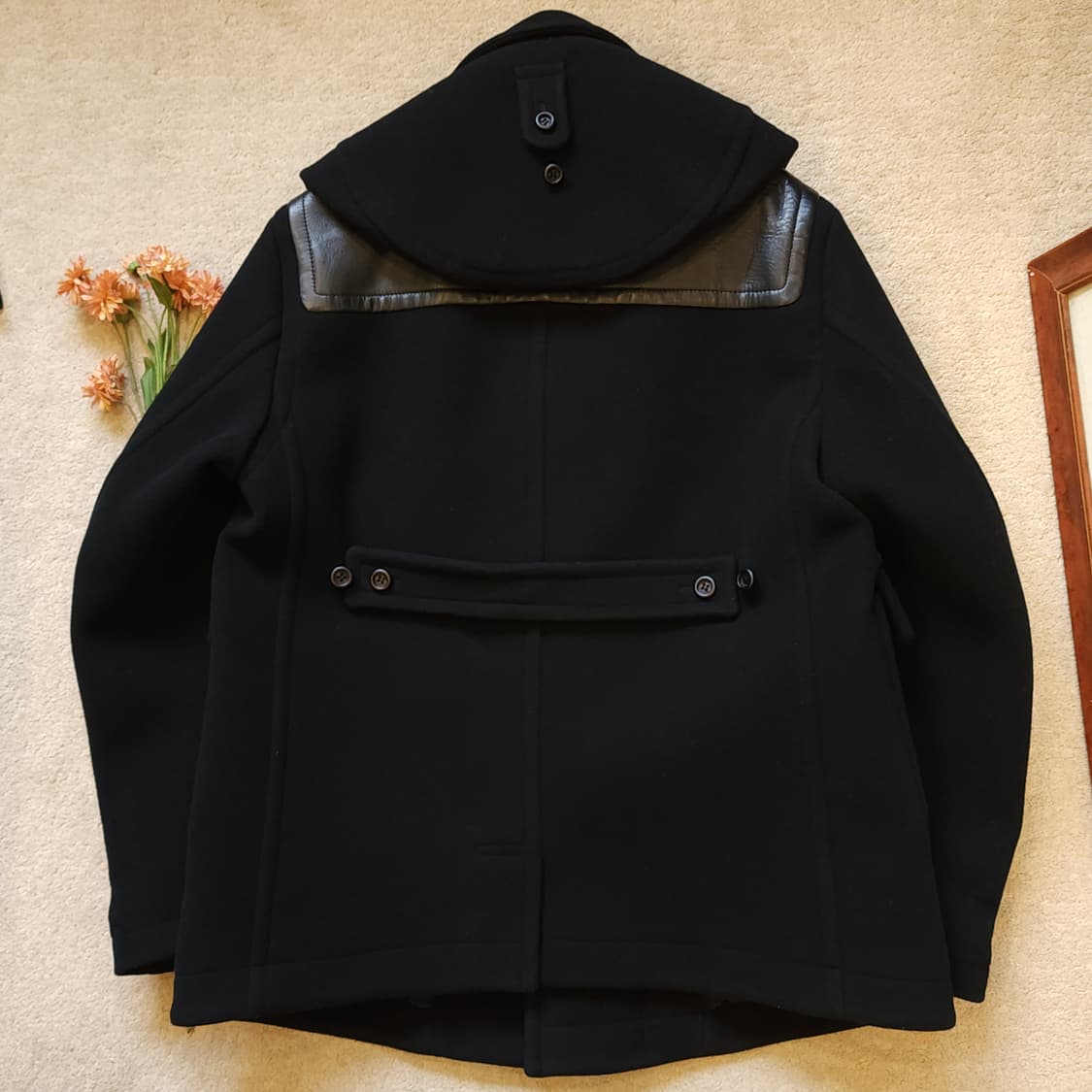 버버리 프로섬 더플코트 레더 디테일 헤비울 코트 블랙 50 상품이미지3