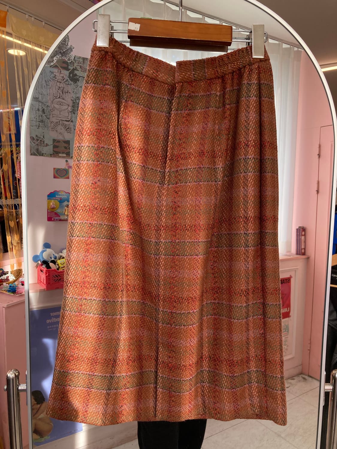 빈티지 브라운 울 체크 미디 스커트 상품이미지5