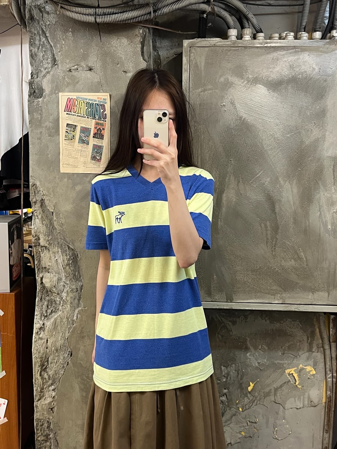 아베크롬비 브이넥 스트라이프 반팔티 블루 L #csz709 상품이미지2