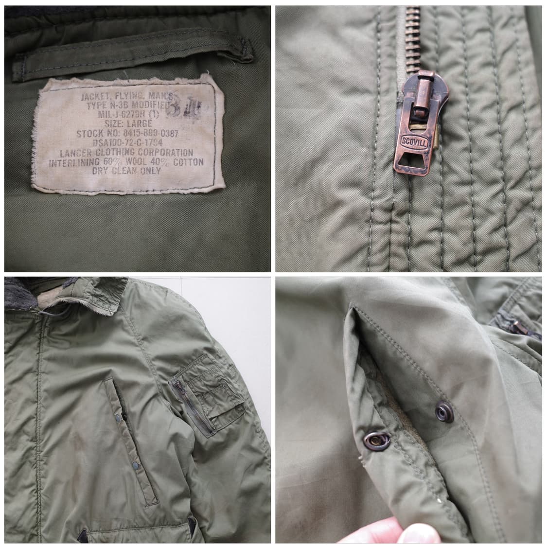 70s 랜서 N3B 파카 오리지널 USAF 올리브드랩 OD L사이즈  상품이미지4