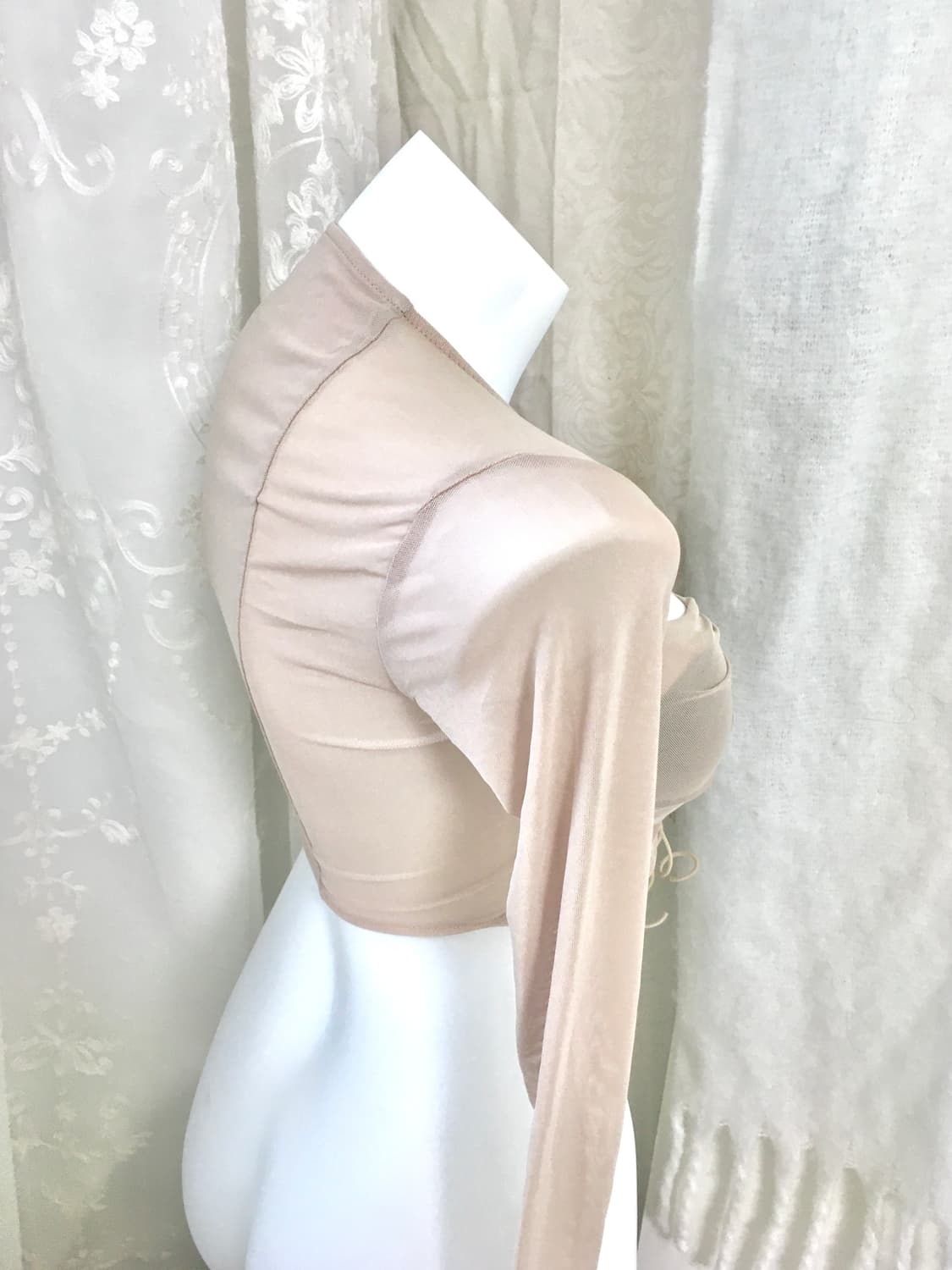 베이지 셔링 시스루 크롭 롱슬리브  상품이미지4