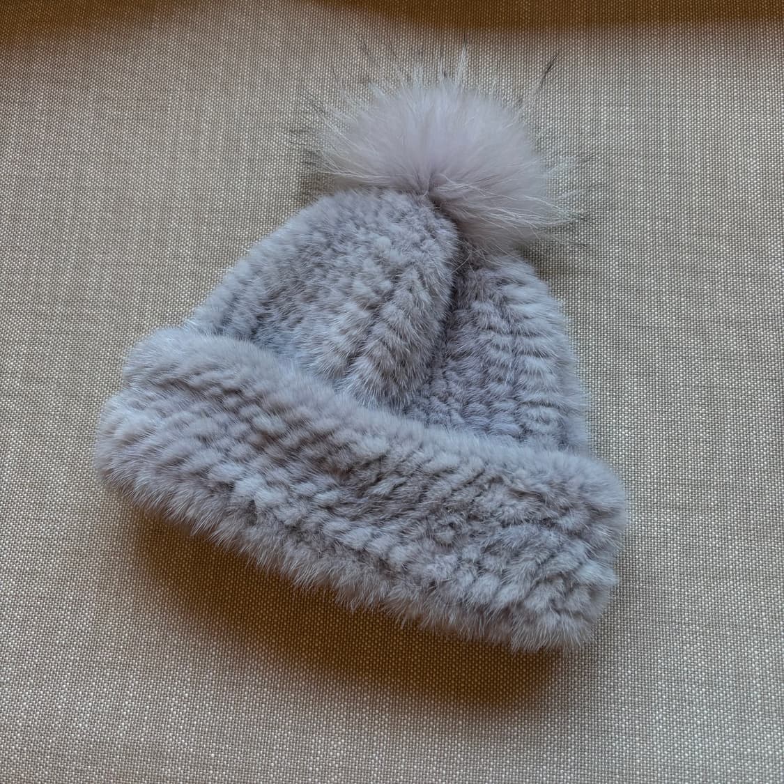 폭스밍크 방울 비니 모자 라벤더그레이 상품이미지1