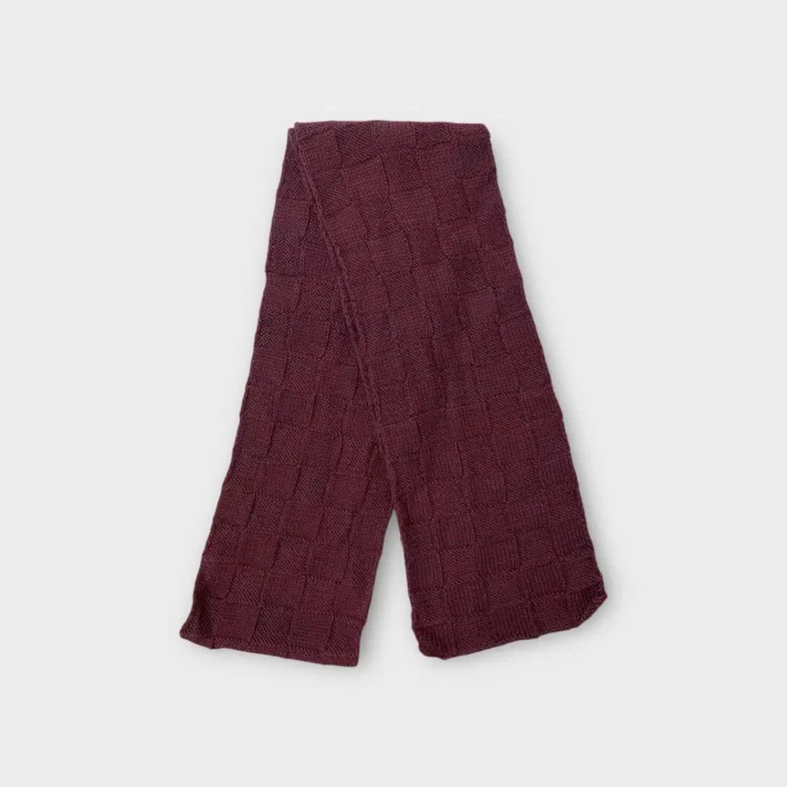 [M24] 체크 패턴 니트 머플러 버건디 상품이미지1