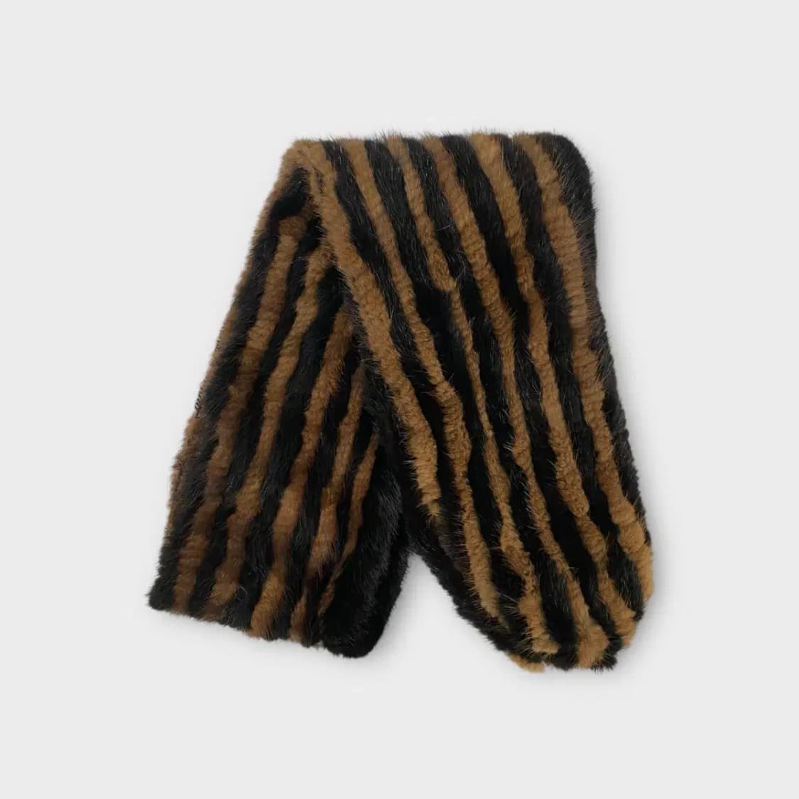 [M54] 브라운 블랙 배색 퍼 머플러 상품이미지1