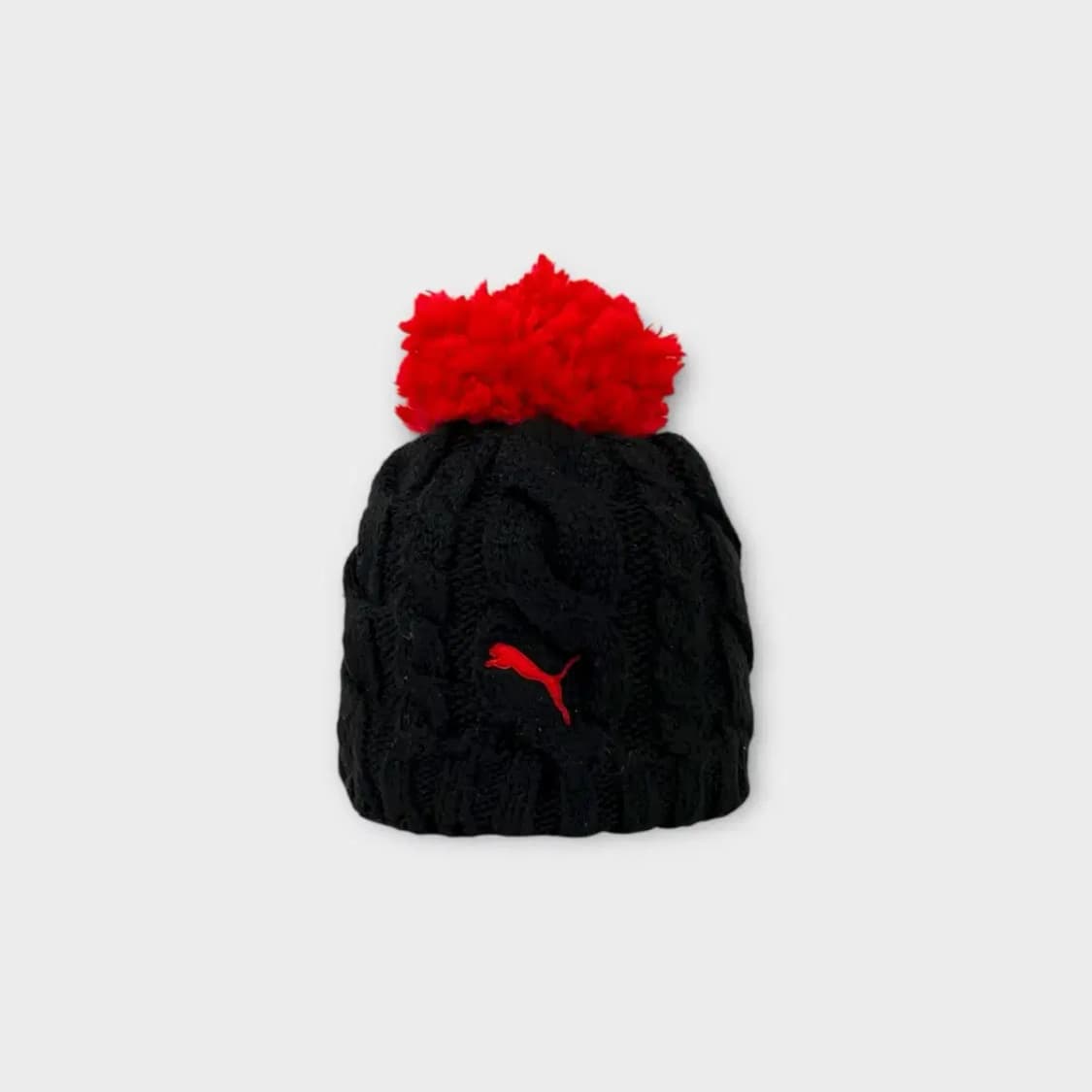 [1453] 푸마 털방울 레드 블랙 아크릴 비니 상품이미지1