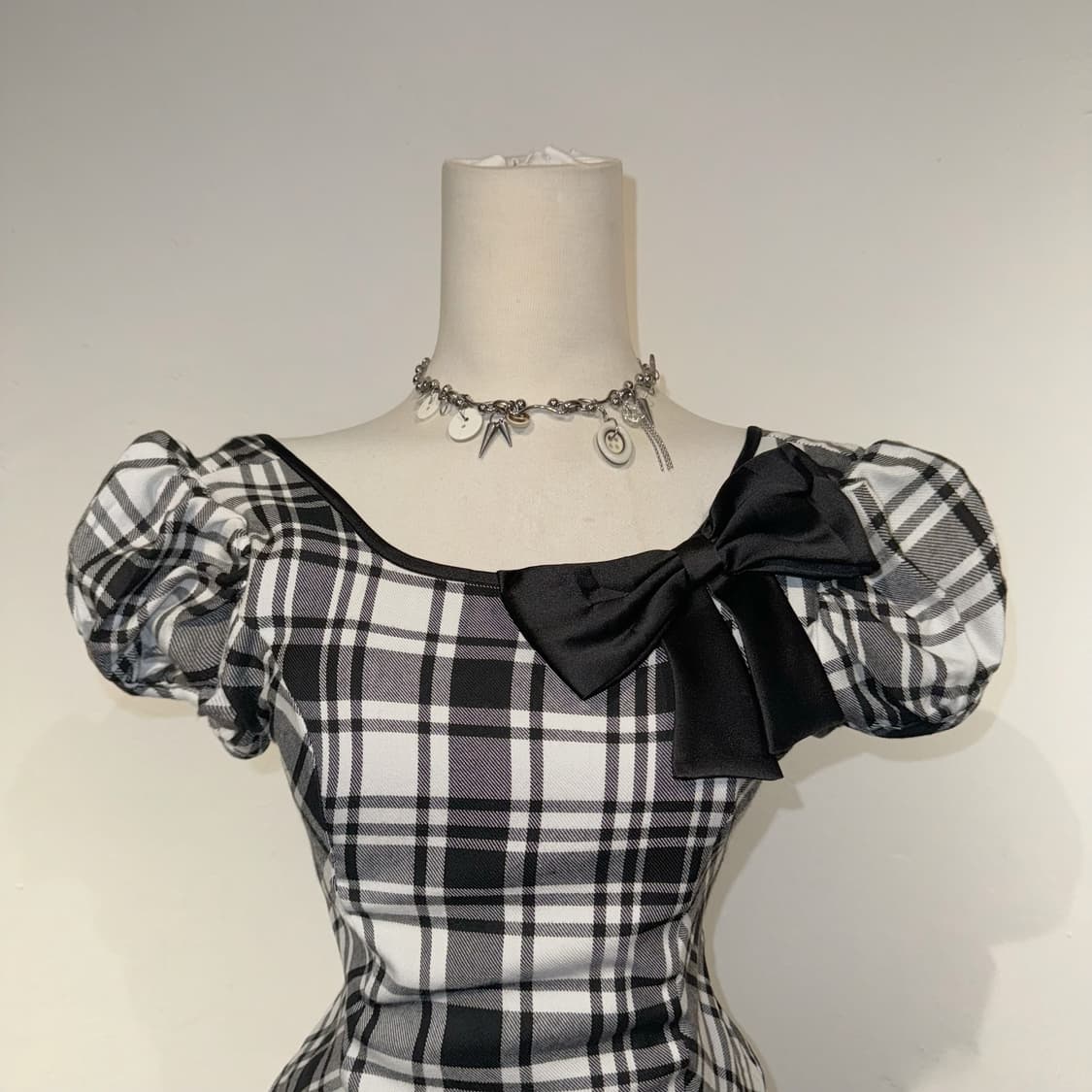 리본 퍼프 원피스 상품이미지2