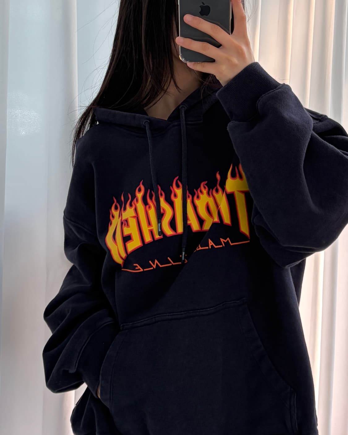 [L]트레셔 Thrasher 플레임 불꽃 로고 후드티 상품이미지2