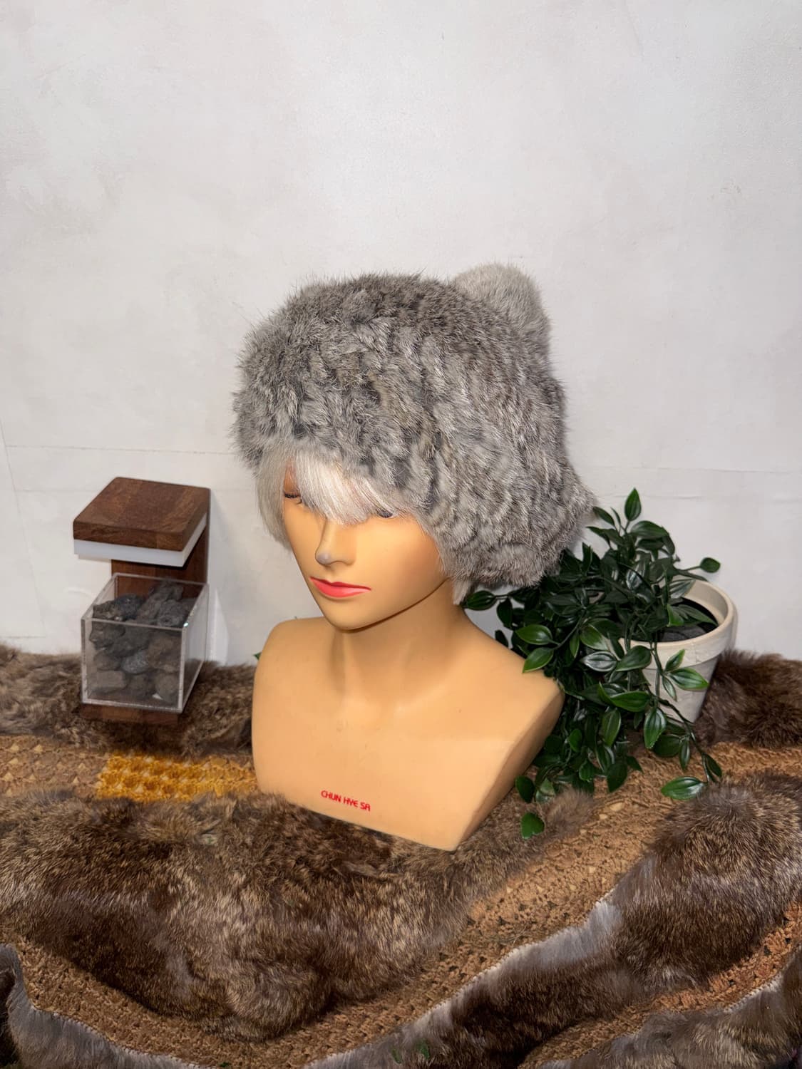 Mixed ash brown rabbit fur beret 상품이미지1