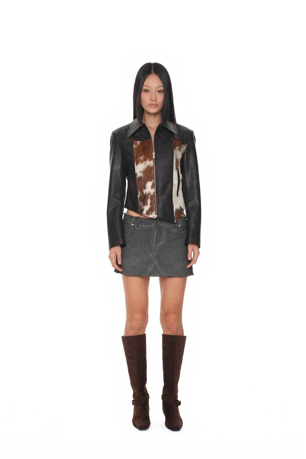 투머치택스 TMT 헤어리 레더 어시메트릭 자켓 / 브라운 / S사이즈 상품이미지2