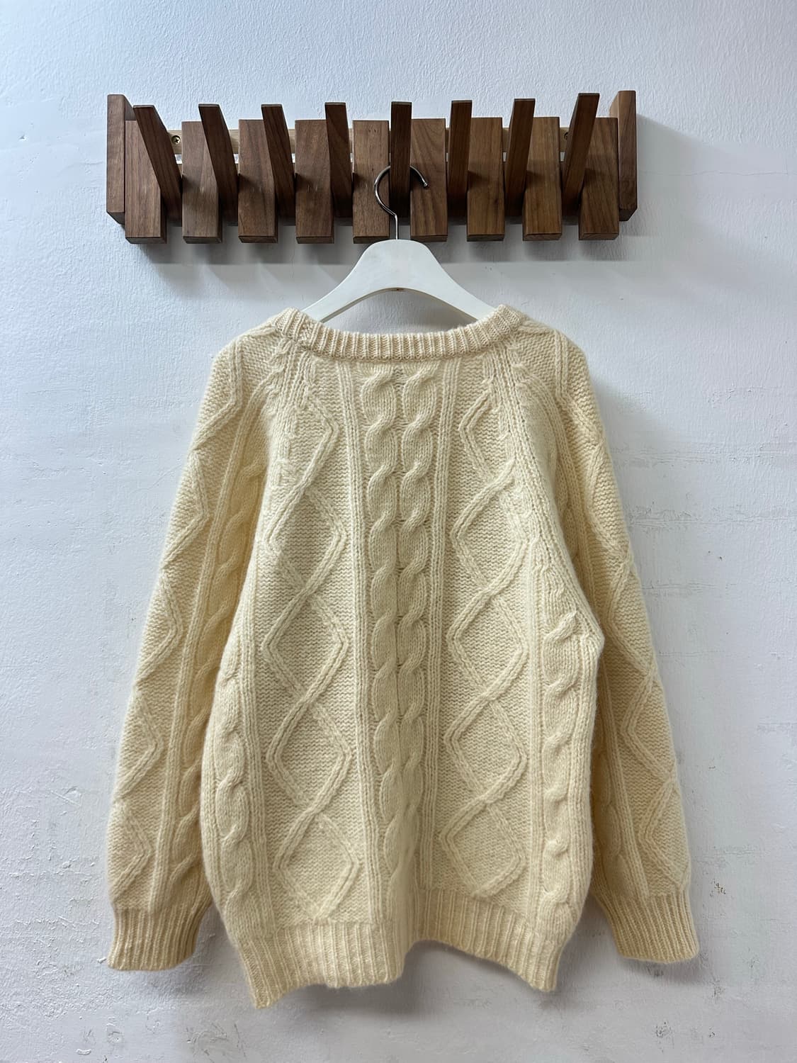 뉴 울 100% 아이보리 피셔맨 아란 케이블 니트 스웨터 상품이미지4