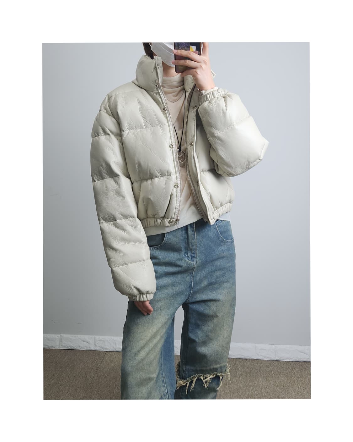 크롭 레더 패딩 점퍼 상품이미지1