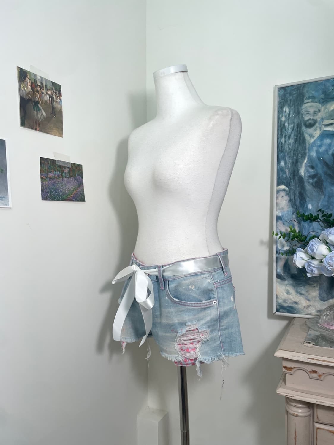 light denim pink check detail summer pan 상품이미지2