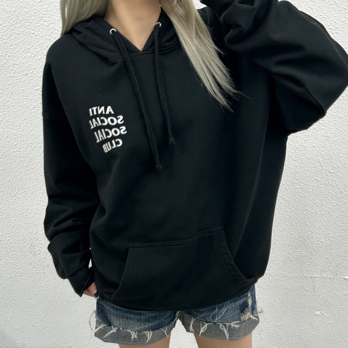안티소셜클럽 미니로고 블랙 후드 XL 상품이미지1