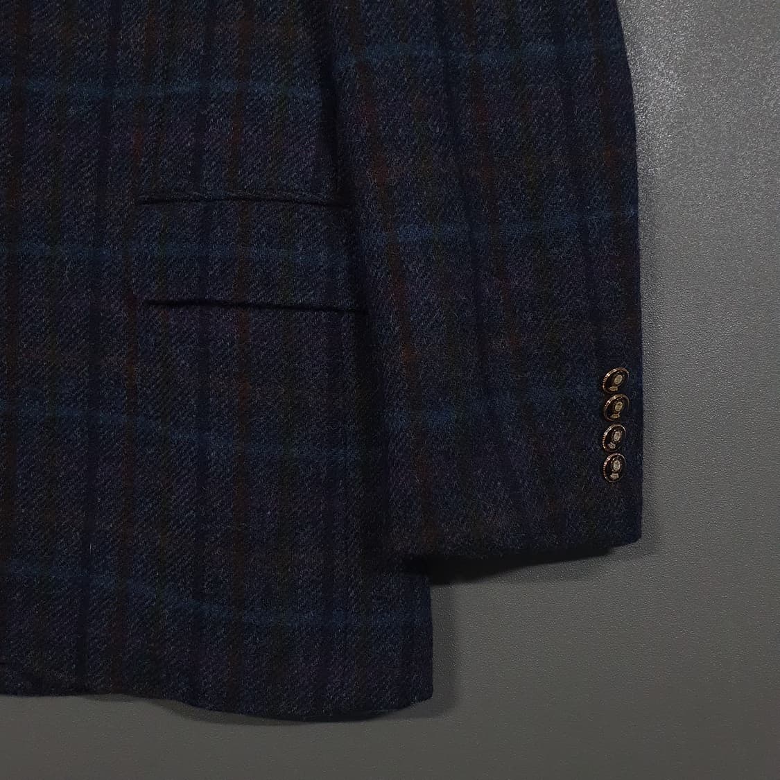 아브라함 문 해리스트위드 퓨어 뉴 울 싱글 금장 버튼 체크 블레이저 자켓 상품이미지5