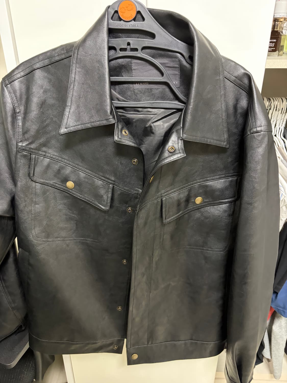 르마드 블랙 페이크 레더 자켓 상품이미지1