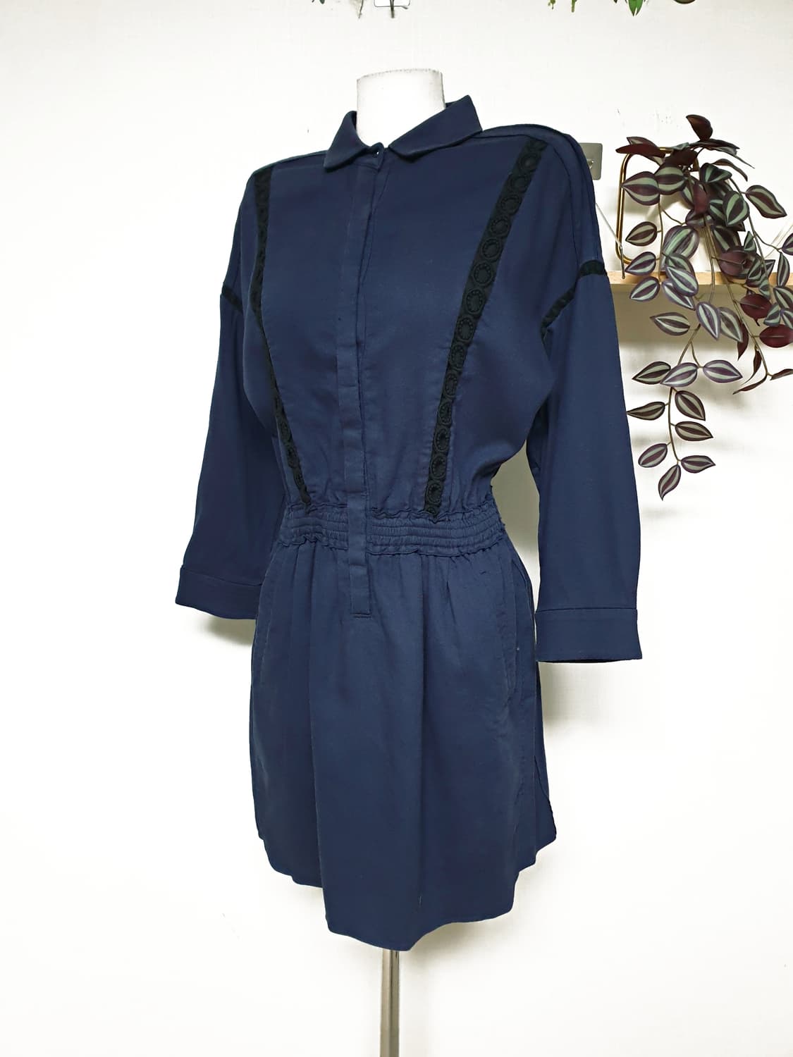 EnC 카라 코튼원피스 66 미니 네이비 상품이미지4