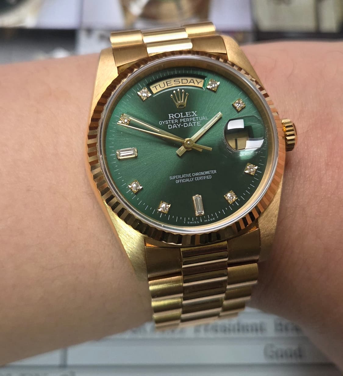 롤렉스 데이데이트 18238 헐크 18K올금통 바게트&다이아 (감정서 포 상품이미지9