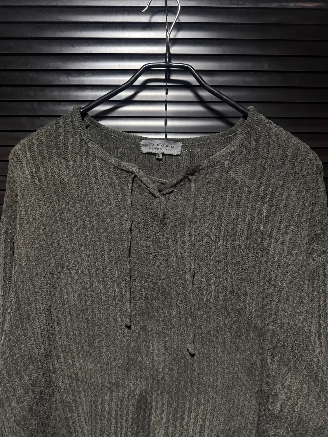 LAFORM 헨리넥 가슴 끈 와플 니트 벌룬 차콜 고스 펑크 락시크 일본 상품이미지4