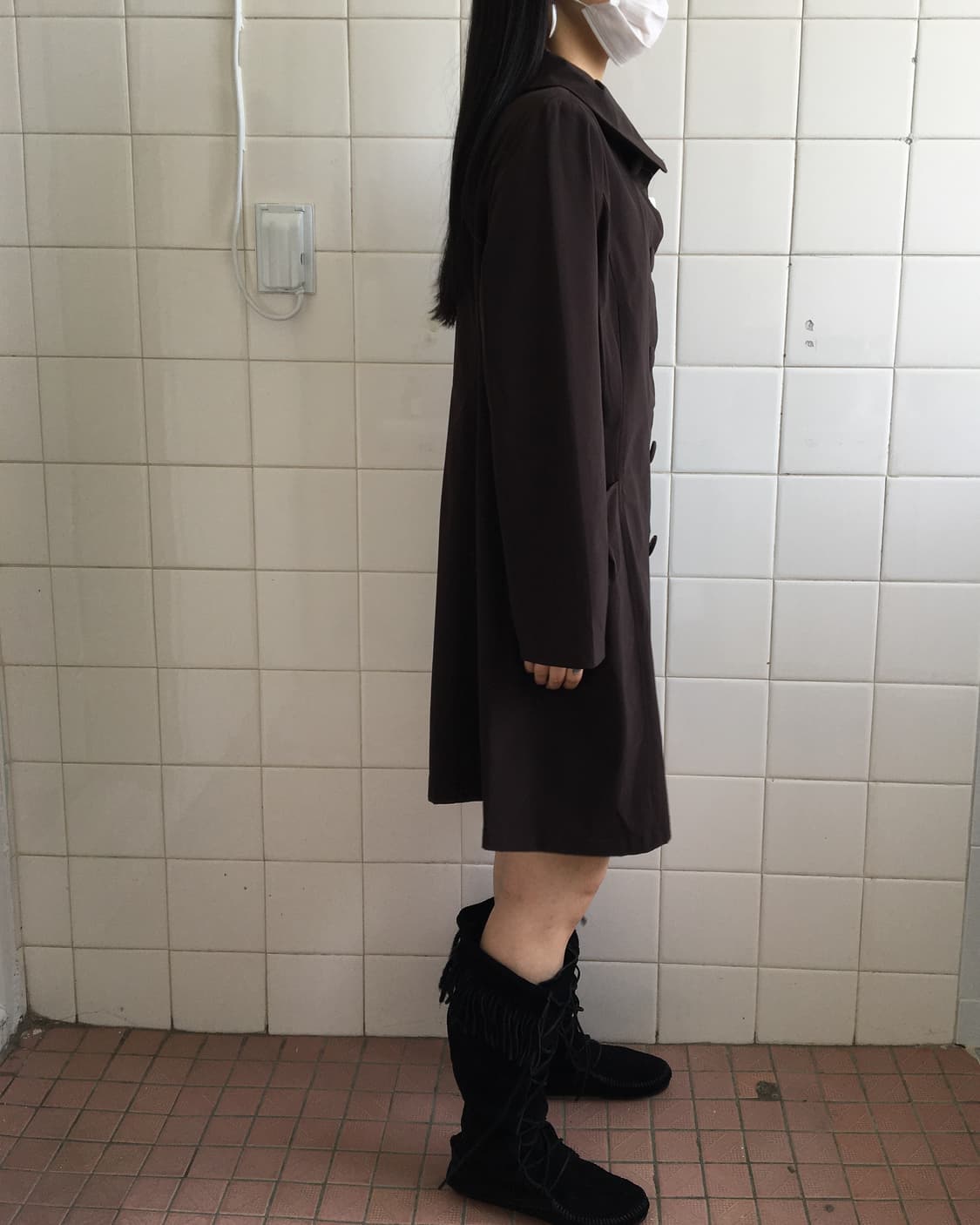 Button neck line point brown coat 상품이미지7