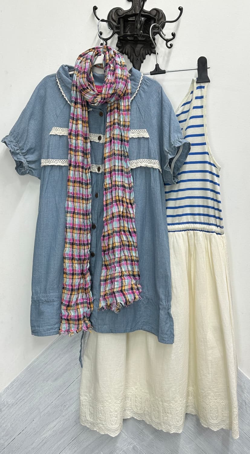 🩵하구미의 모리걸 코디세트🩵러블리 머플러 원피스 셔츠 그런지 히피 상품이미지2