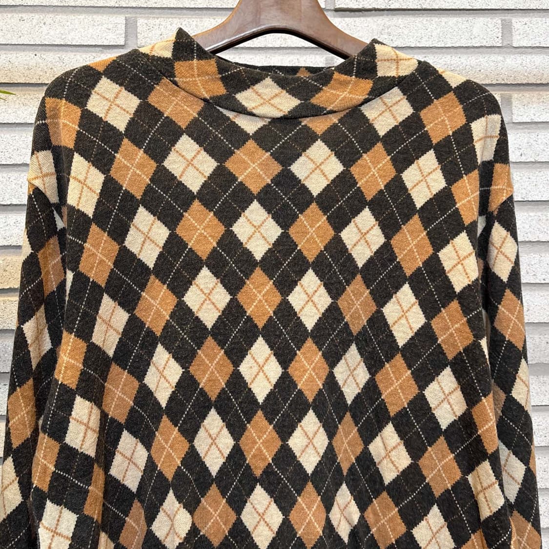 JPN VINTAGE 반폴라 니트 아가일 패턴 풀오버 디테일 브라운 상품이미지4
