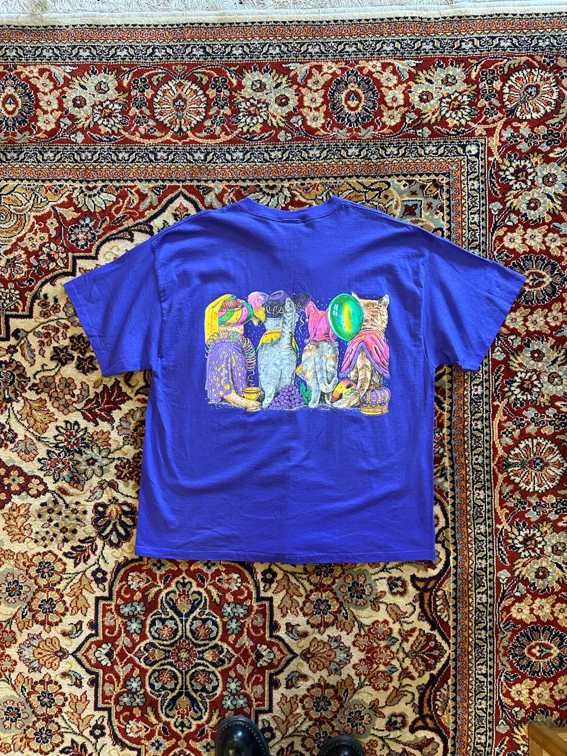 90s 데드스탁 리오 '마디그라 고양이' 아트웍티 - 2XL 상품이미지5