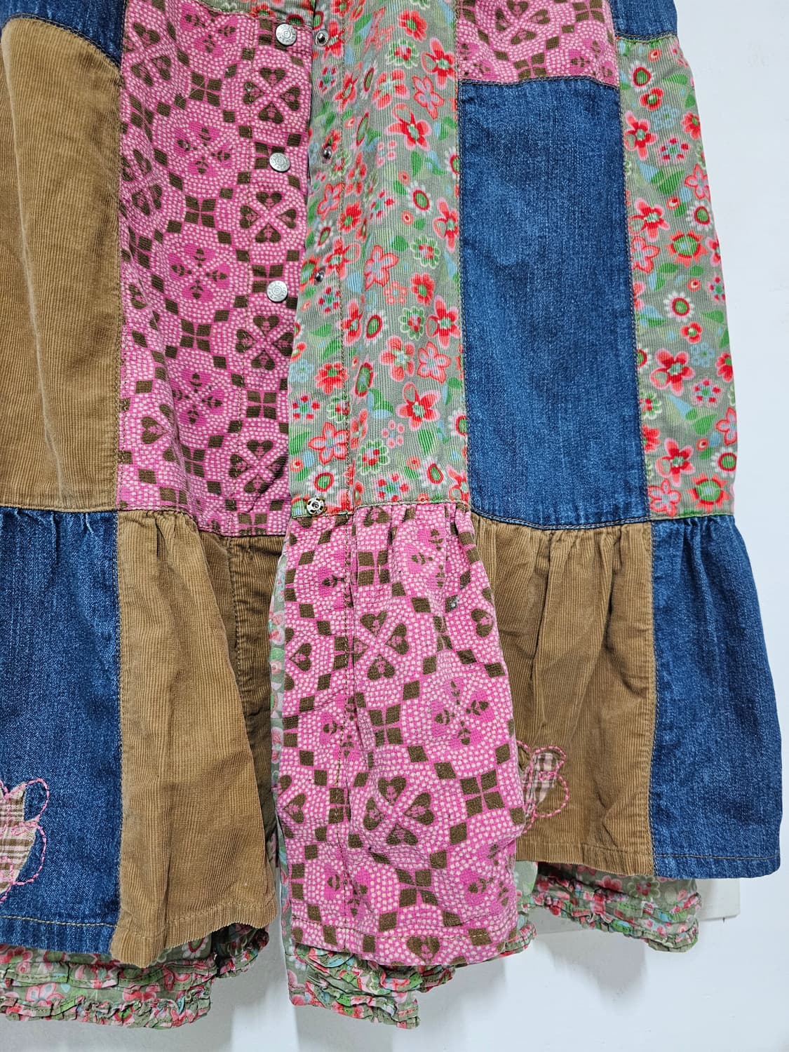 오일릴리 데님  코듀로이 패치워크  풀버튼  롱 원피스  55반-66 상품이미지5