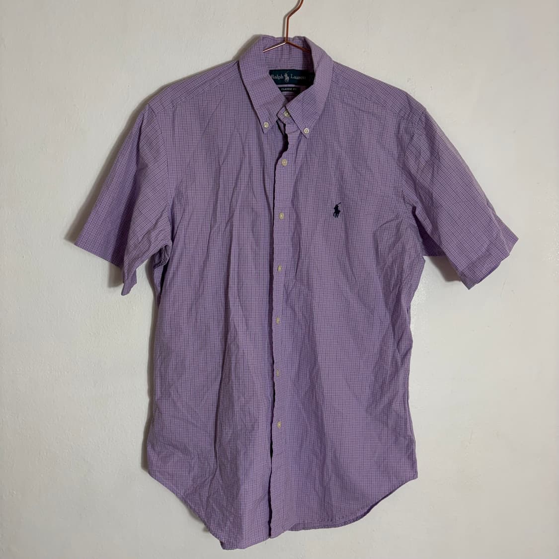 폴로랄프로렌 깅엄체크 반팔 셔츠 퍼플(M) 상품이미지1