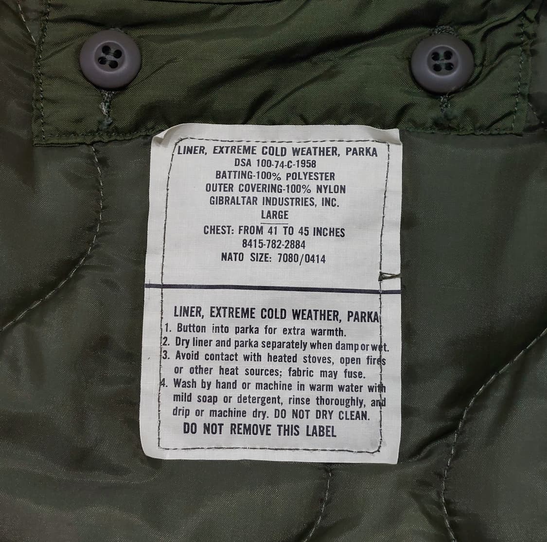 m65 피쉬테일 파카 오리지널 L 데드스탁 80s 외피 내피 상품이미지9