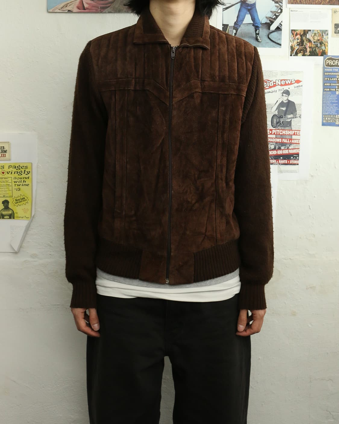 80s 빈티지 니트 스웨이드 집업 자켓 상품이미지2