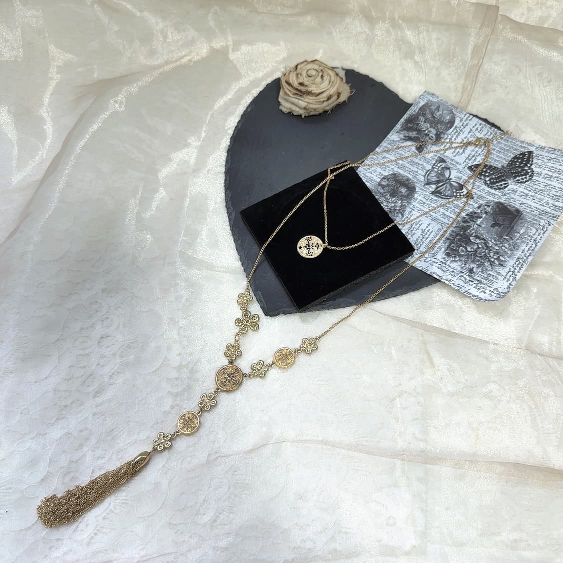 빈티지 중세 레이어드 플라워 레이스 메탈 목걸이 상품이미지2