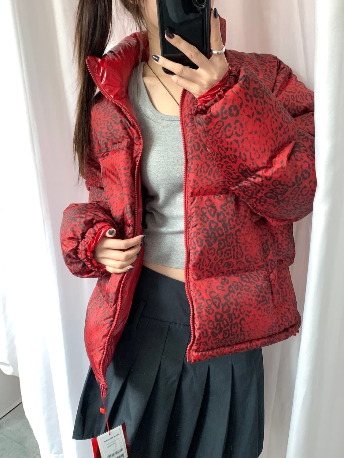 *새상품* Mardi 마르디 메크르디 레오파드 레드컬러 리버시블 다운 패 상품이미지8