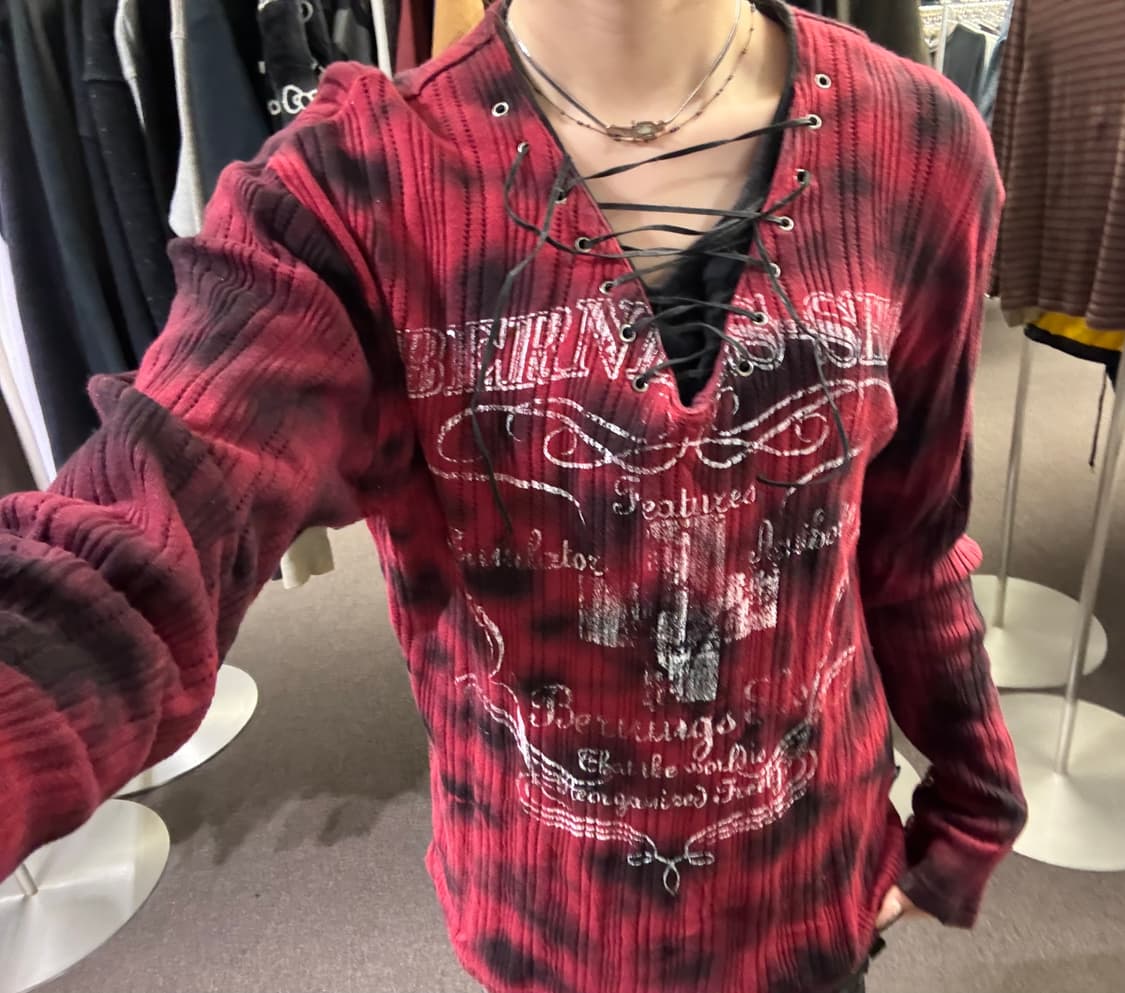 L)BERNING SHO 빈티지 여성 레이스업 펑크 니트 상품이미지4