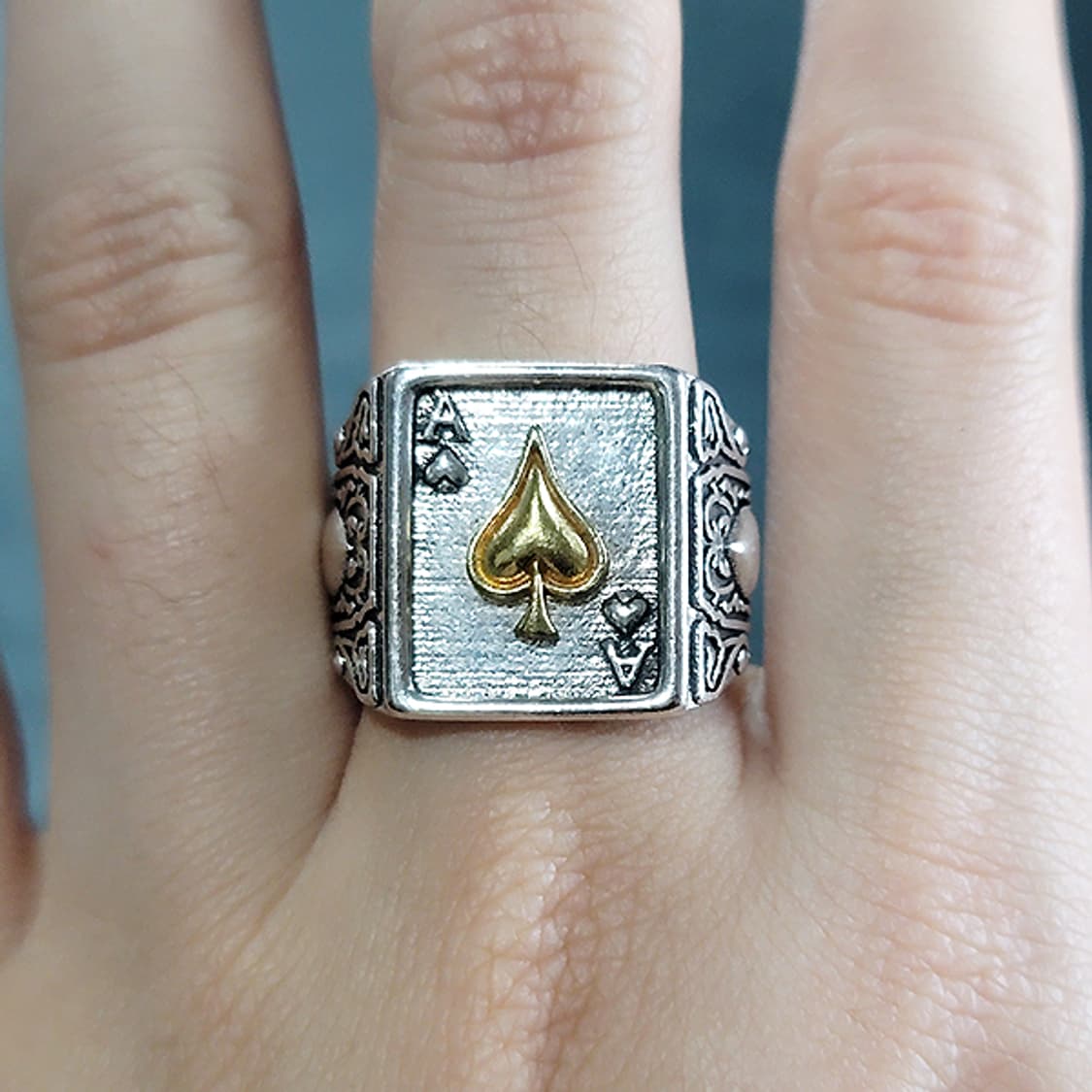 Spadion 백동 빅사이즈 남자 엔틱 빈티지 스페이드 에이스 카드 반지 상품이미지7