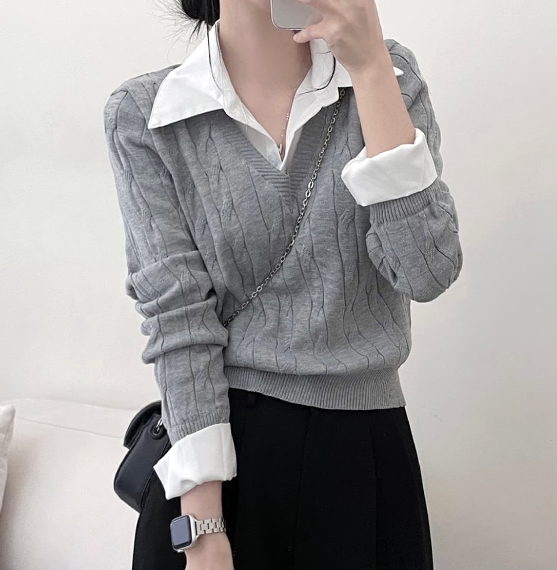 레이어드 니트 셔츠  상품이미지5