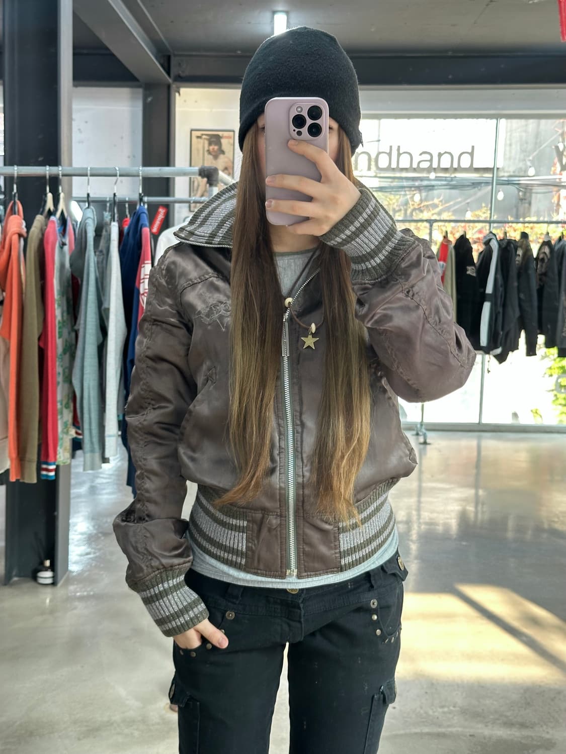 히스테릭글래머 히스걸Rock풀자수로고 하이넥 점퍼 카키 상품이미지3